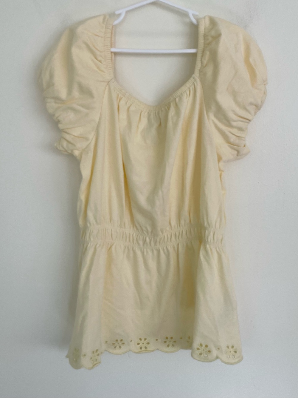 Janie and Jack Pale Yellow Eyelet Puff Sleeve Cotton Top size 12